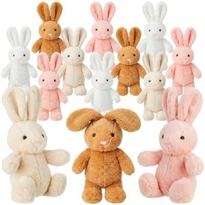 WILLBOND 12 Pack 12'' Easter Bunny Stuffed Animal Bulk Rabbit Plush Toys Soft Stuffed Bunny for Room Decorations Birthday Gifts Easter Party Favors (White,Beige,Dark Brown,Pink)