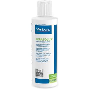 Virbac KERATOLUX (Piroctone Olamine) Medicated Shampoo for Oily to Flaky Skin, Seborrheic Prone Dogs and Cats - 8 oz