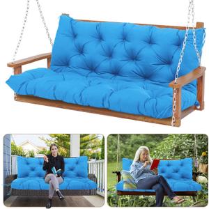 Durable Swing Cushions 60 Inch 3 Seater Waterproof Outdoor Replacement Porch Swing Cushions with Backrest Extra Thick 5" for Outdoor Patio Garden Backyard Furniture(Peacock Blue)