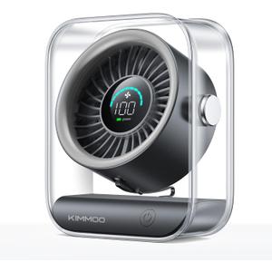 KIMMOO Rechargeable USB Desk Fan, Quiet Table Fan with Turbo Airflow, 100 Speeds, Digital Display, 90 Rotating, Small Battery Desktop Fans for Bedroom Home Office Travel, Black
