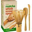 BambooWorx Matcha Whisk Set - (Chasen), Traditional Scoop (Chashaku), Tea Spoon. The Perfect Sets to Prepare a Traditional Cup of Japanese Tea, Handmade from 100% Natural Bamboo