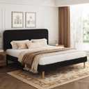 King Size Boucle Bed Frame, Upholstered Platform Bed Frame with Adjustable Headboard, Anti-Collision Soft Rounded Corners, No Box Spring Needed, Easy Assembly, Noise Free, Dark Grey