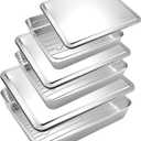 3 Sets Stainless Steel Roasting Pans with Lids, Baking Pan for Oven with 3 Pcs Flat Racks, Heavy Duty, Dishwasher Safe Rectangular Lasagna Pan with Handles for Turkey Chicken