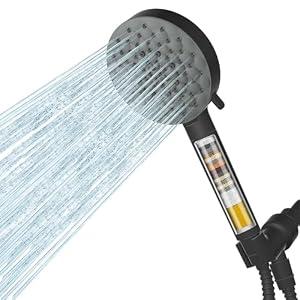 UltrTxenova Filtered Shower Head with Handheld, High Pressure 6 Spray Mode Showerhead with Filters, Detachable Shower Head, Water Softener Filters Beads for Hard Water -Remove Chlorine (Black)