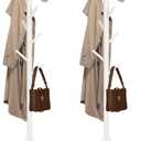 Freyawin 2PCS Solid Wooden Coat Rack Freestanding, New Zealand Pine Coat Tree with 8 Hooks & 3 Adjustable Sizes for Coats, Hats, Handbags and Scarves, Space Saving for Entryway/Office/Bedroom (White)