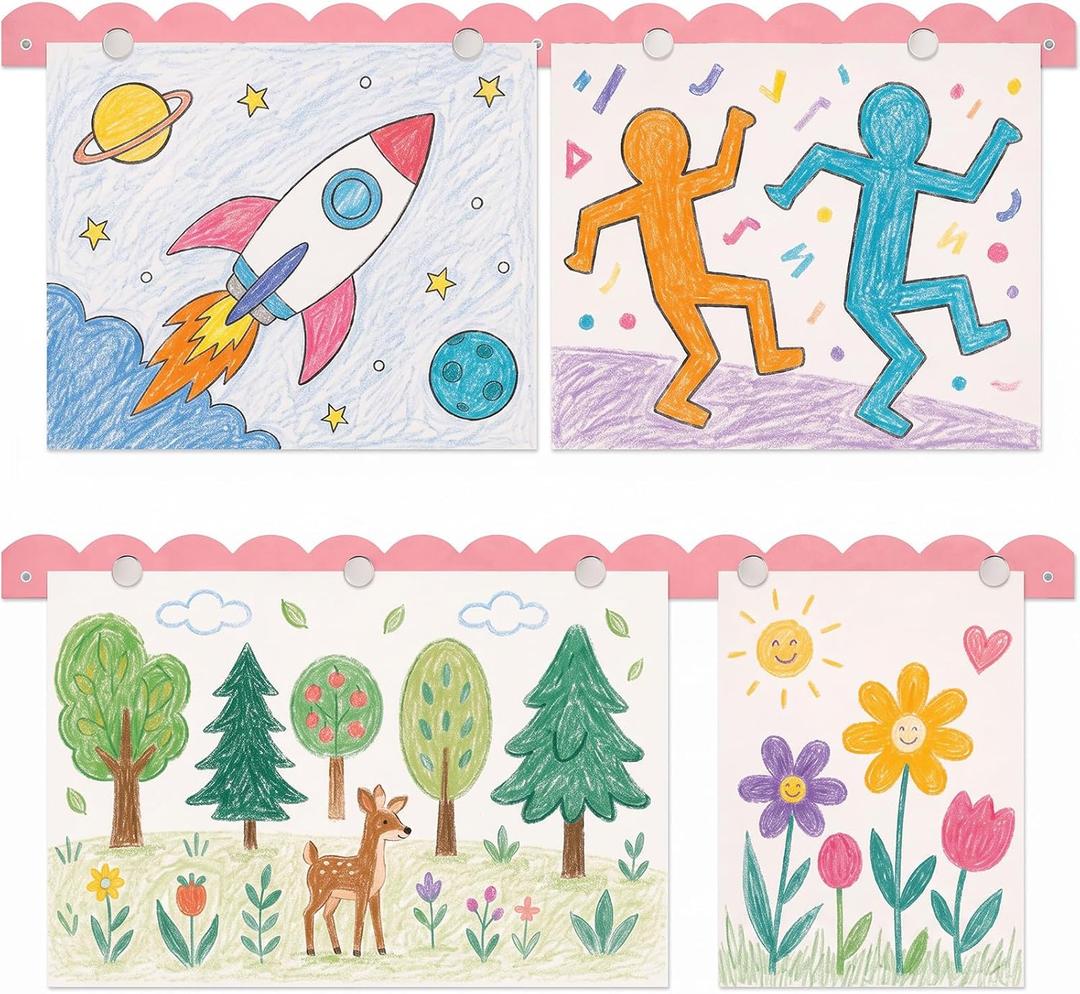 LEIFIDE Set of 2 Magnetic Art Display for Kids,Scalloped, Pink, 28''x1.5''