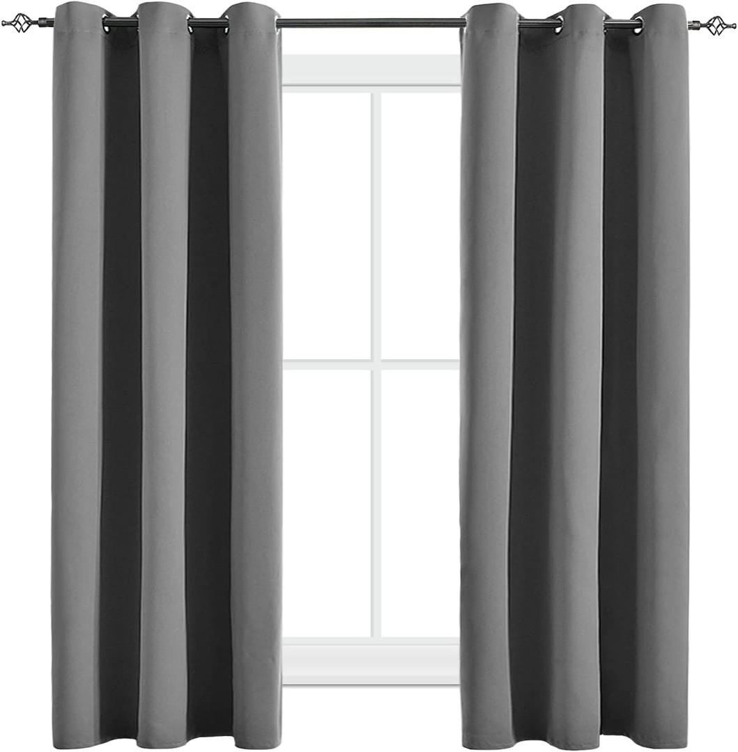 Blackout Curtains for Bedroom Thermal Insulated Light Blocking Room Darkening Curtains Solid Grommet Window Drapes for Living Room, Set of 2 Curtain Panels 42 W x 63 L inch Long Dark Gray