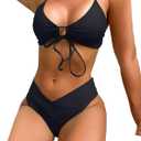 SherryDC Women's Cheeky V Cut Bikini Set Sexy 2 Piece Swimsuit String High Cut Bathing Suit (Medium, Black)