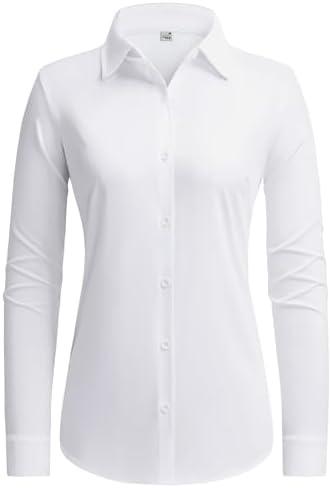 siliteelon Button Down Shirts for Women Stain Shield Long Sleeve Dress Shirts Wrinkle-Free Collared Work Office Blouses, Size M