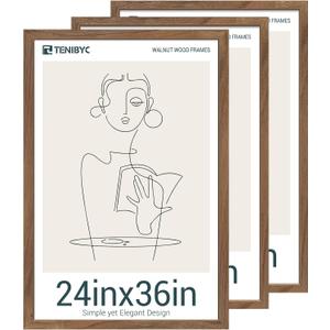 24x36 Poster Frame Set of 3 - Brown Walnut, Natural Solid Wood Picture Frame, Wall Hanging