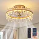 20" Crystal Ceiling Fans with Lights Remote Control Dimmable 6 Speeds Reverible Timer Gold Fandelier for Bedroom Dining Room Living Room