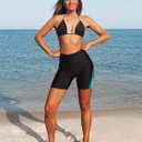 ATTRACO Women's High Waisted Swim Shorts with Pockets Bathing Suit Bottoms Long Board Shorts Plus Size (Black, S)
