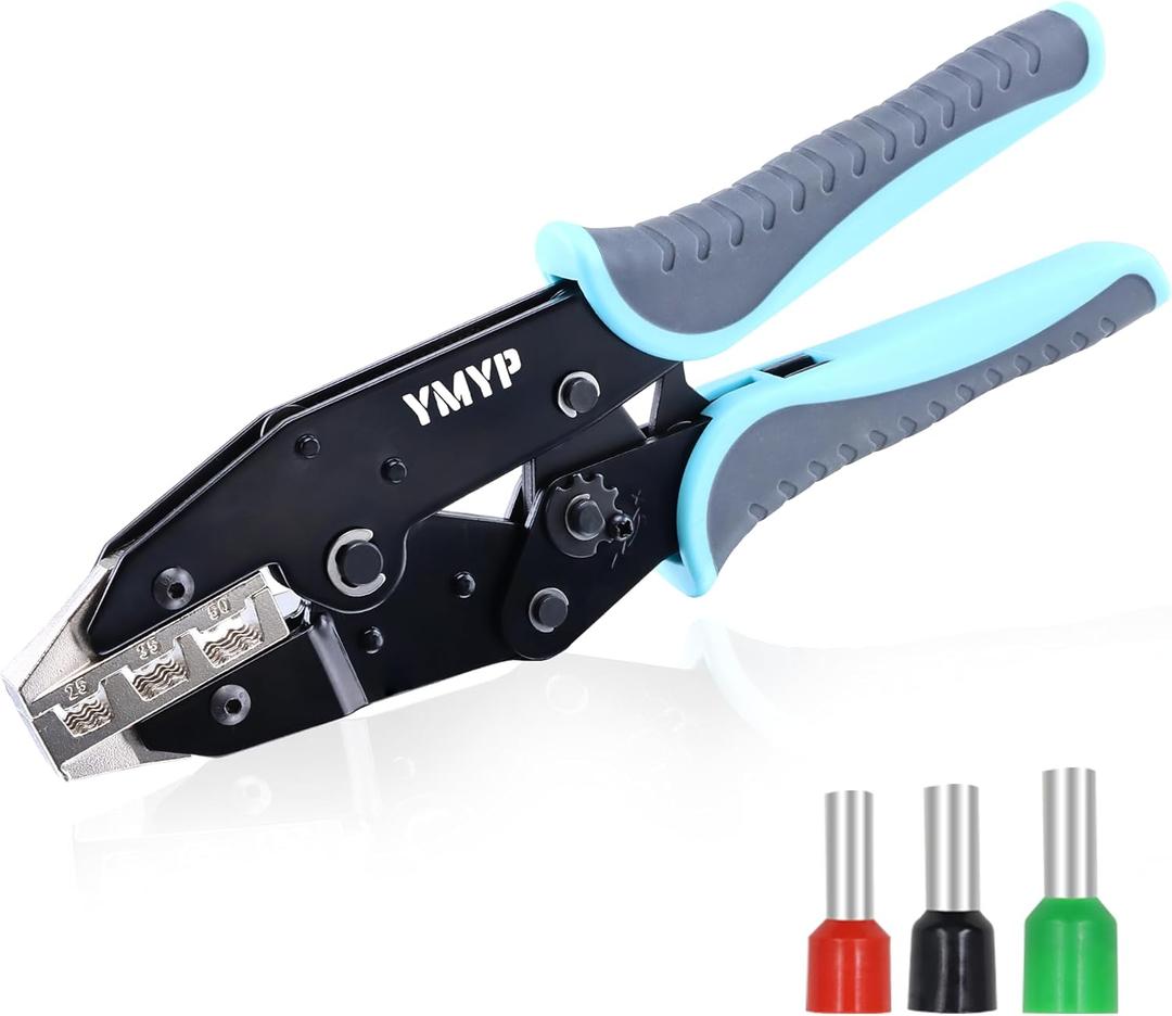 Crimping Tool for Sleeves Ferrule Terminals & Pin Cord Ends - Ratcheting Wire Crimper - AWG 3-1/0 (25-50mm) - Electrical Crimping Tool