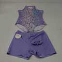 Zaclotre Gymnastics Leotards for Girls Sparkly Sleeveless Clasp Back Dance Leotard Unitards with Tumbling Shorts (9-10 Years, Purple Leopard)