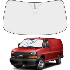 Proadsy Windshield Sun Shade Custom Fit 1996-2025 2026 Chevrolet Express Cargo Van, 1500, 3500, 4500 4-Layer Foldable Front Sunshade Protector Sun Visor Blocker Keep Car Cooler Accessories