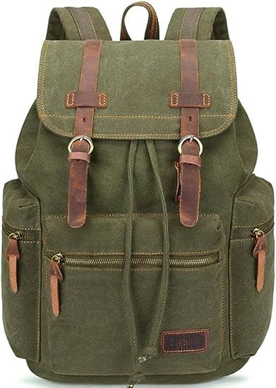Bluboon Vintage Backpack Leather Trim Casual Bookbag Men Women Laptop Travel Rucksack