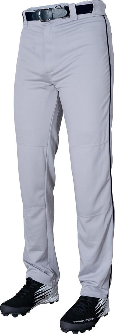 Rawlings Semi-Relaxed Full Length Baseball Pant | Solid & Piped Options | Adult Sizes | Multiple Colors (Large, Grey/Navy)
