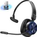 Bluetooth Headset with USB Dongle, Trucker Bluetooth Headset with AI Noise Cancelling Microphone & Mute Button, 50Hrs Single Ear Wireless Headphones for Truck Driver Phone Computer Office Work, Navy
