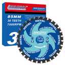 3-3/8" (85mm)-30T, Metal Working Circular Saw Blade, Arbor 15mm with 10mm Wahser, Use on All Brand 15mm Arbor Cordless Saw, Metal, Steel Iron Bar, Sheet, Angle Cutting