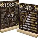 Black Gold 40th Birthday Decorations for Men Women Include Wooden Two-Sided Vintage 40 Back in 1985 Table Sign Poster with Stand Forty Birthday Theme Party Table Decor Display Holder
