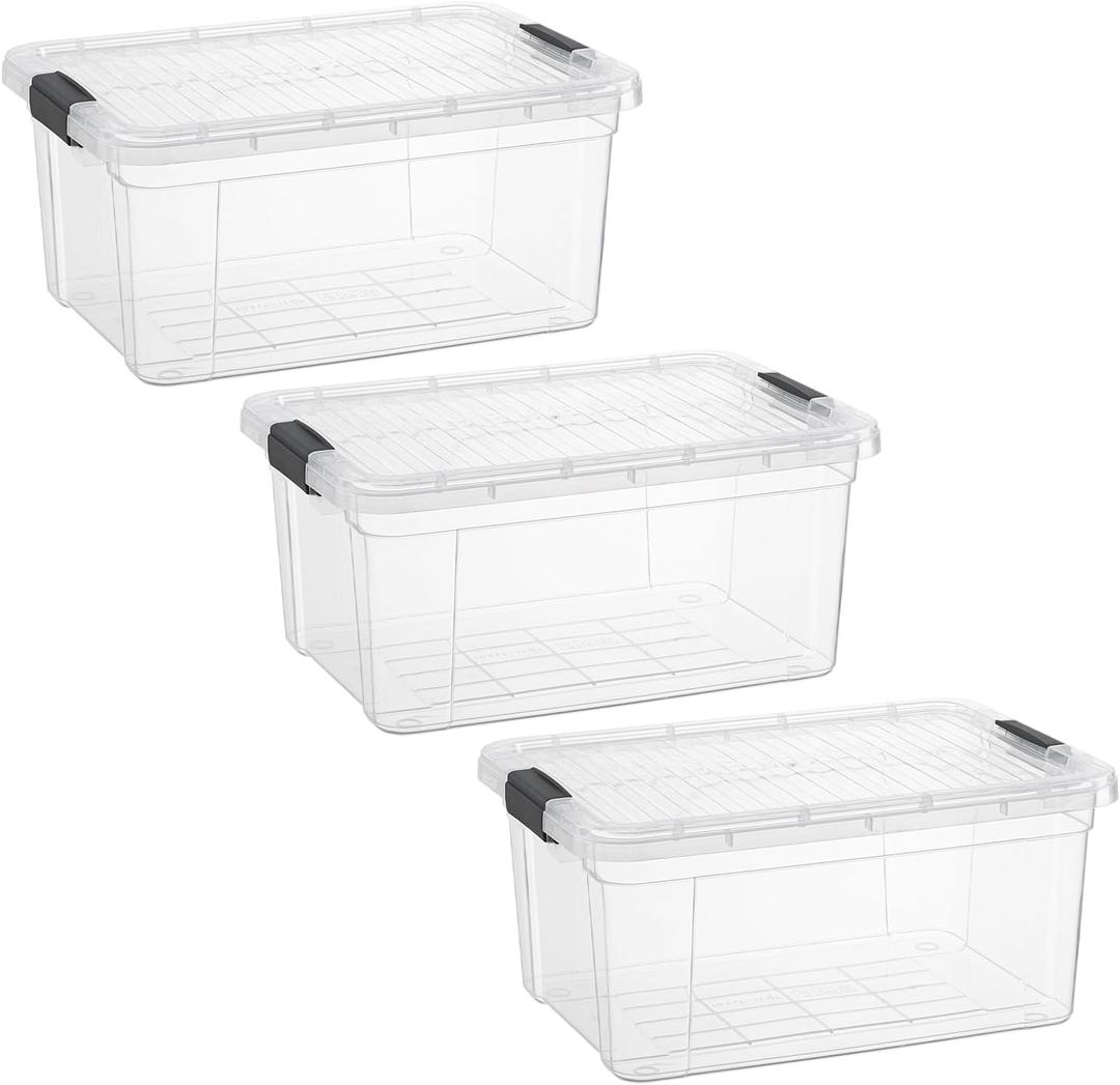 Superio Clear Storage Boxes with Lids, 2 Quart Plastic Container Bins for Organizing, Stackable Crates, BPA Free, Non Toxic, Odor Free, Organizers for Home, Office and Dorm, 3 Pack