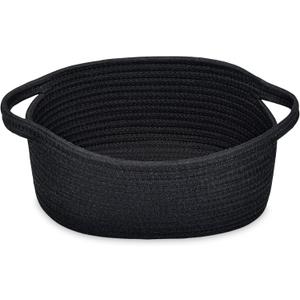 ABenkle Small Basket with Handles - Decorative Durable Rope Woven Storage Bin Shelf Storage Organizer Cube, Easter Baby Gift Basket, 12"x8"x5", Black