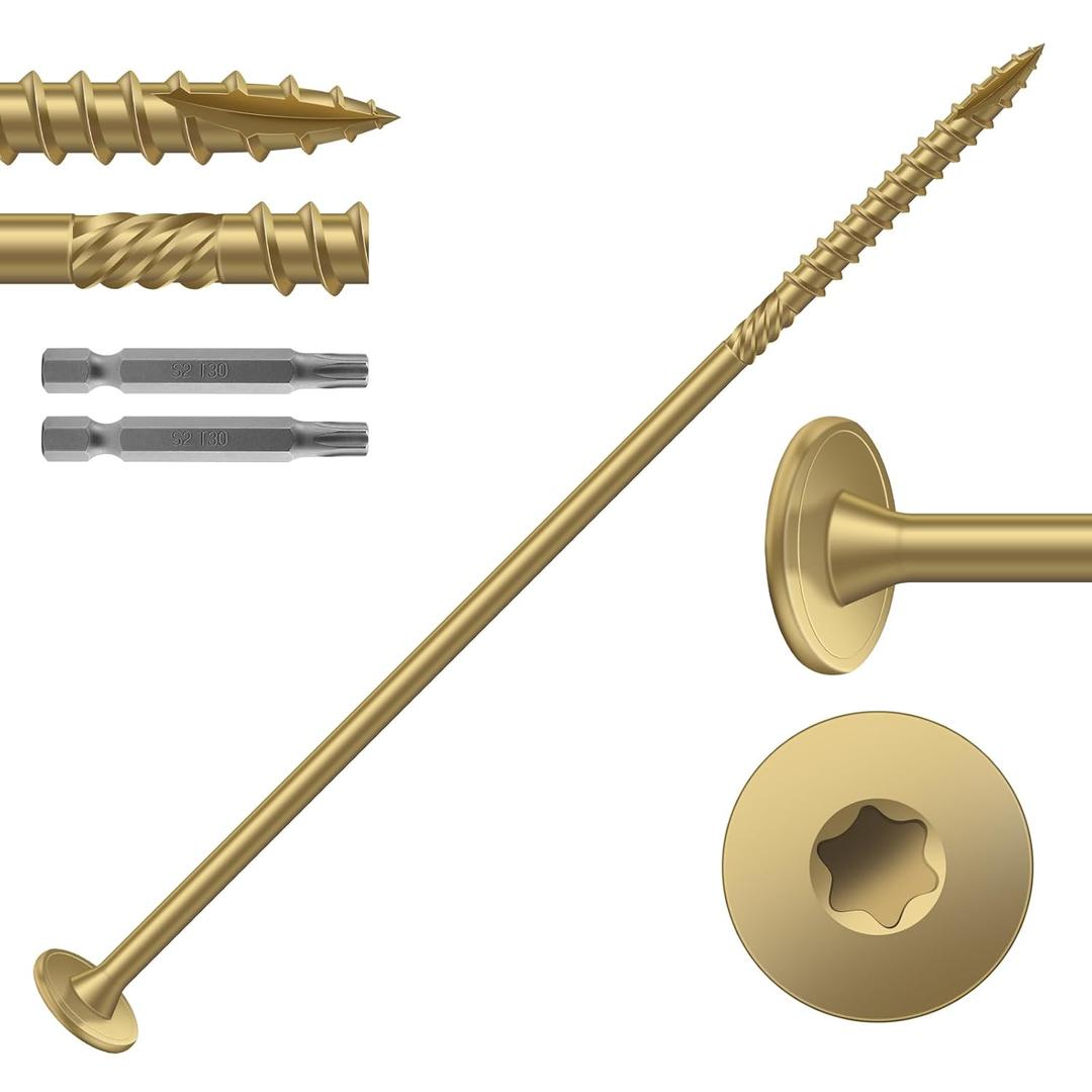 #14 x 7 Inch Outdoor Structural Wood Deck Screws (32Pcs/2lb), Carbon Steel, Tan, Flat Head, Rust Resistant Epoxy Coated, T30 Star Bit