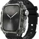 Luxury Translucent Smartwatch Case for Apple Watch Series 10 46mm, Fully Wrapped Lightweight Rugged case with Band, Silicon Strap, Stainless Steel Buttons, Protective Cover for Men/Women (Black)