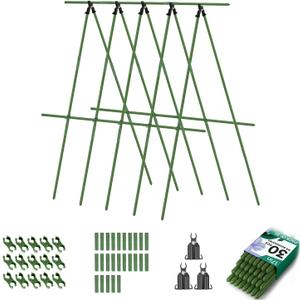 Breeze Touch Garden Trellis for Climbing Plants Outdoor, 30 Pack 17" Tomato Stakes Set with Clips & Connectors,Garden Plant Stakes, Tomato Frame, Cucumber Trellis for Raised Bed & Potted Plants
