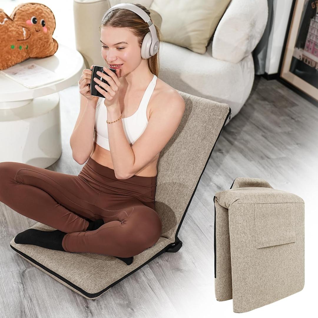Adjustable Floor Chair with Back Support Foldable Meditation Chair, Brown, Upgraded Comfort