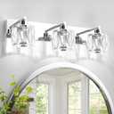 VOLISUN Crystal Vanity Lights for Bathroom, 3 Light Modern Stainless Steel Chrome Bathroom Vanity Light Fixture Over Mirror - UL Certificated (Bulb Not Included)