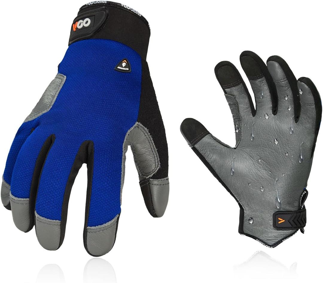 Vgo... Men's Winter Work Gloves,Waterproof,Impact Reducing,Leather Palm,Touchscreen for Construction,Cold Storage,Outdoor (Blue, L)