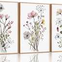 3Pcs Vintage Wildflower Canvas Wall art Country Farmhouse Watercolor Flower Botanical Painting Pictures Wall Decor Floral Poster Print Artwork for Bedroom Living Room Girls Room Decoration