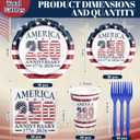 250 Pcs 250th Anniversary 4th of July Party Supplies for 50 Guests Vintage Patriotic Plates Napkins Cups Forks Red White Blue 4th of July Disposable Tableware for Independence Day Party Decor