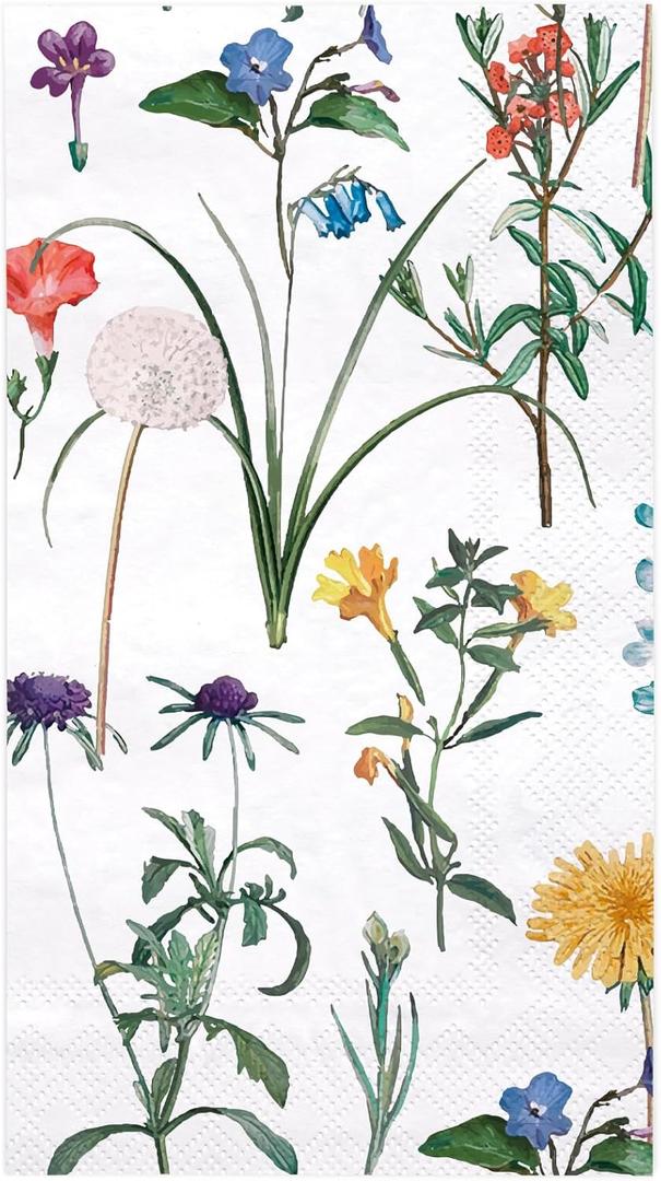 WRAPAHOLIC 25Pcs Wildflower Floral Paper Napkins - 3-Ply Guest Disposable Hand Towels for Bathroom, Bridal Shower, Wedding, Birthday, Tea Party - 4.3 x 7.9 In