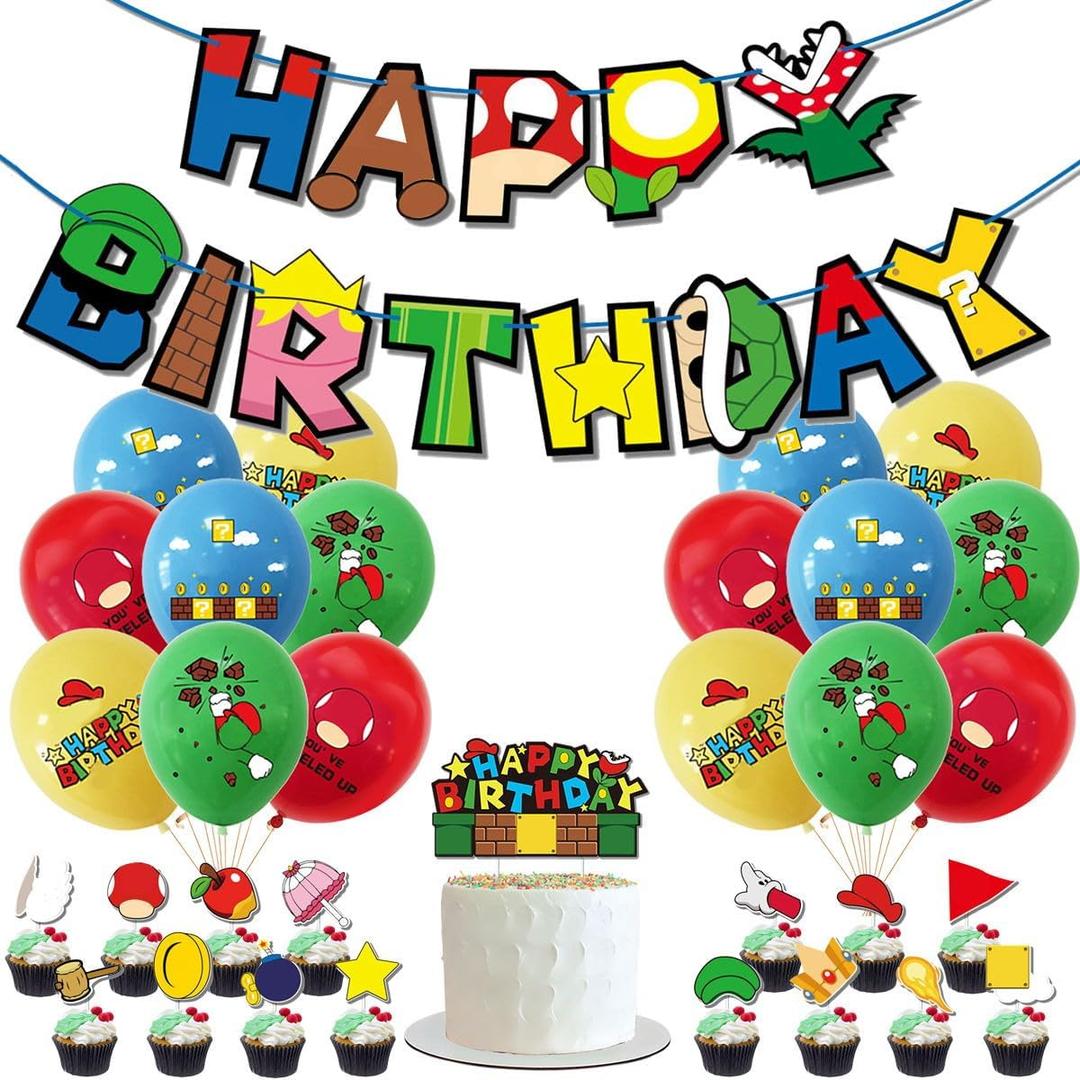 Super Bro Birthday Party Supplies Include Bros Banner Balloons Cake Cupcake Toppers Super Bro Party Decro