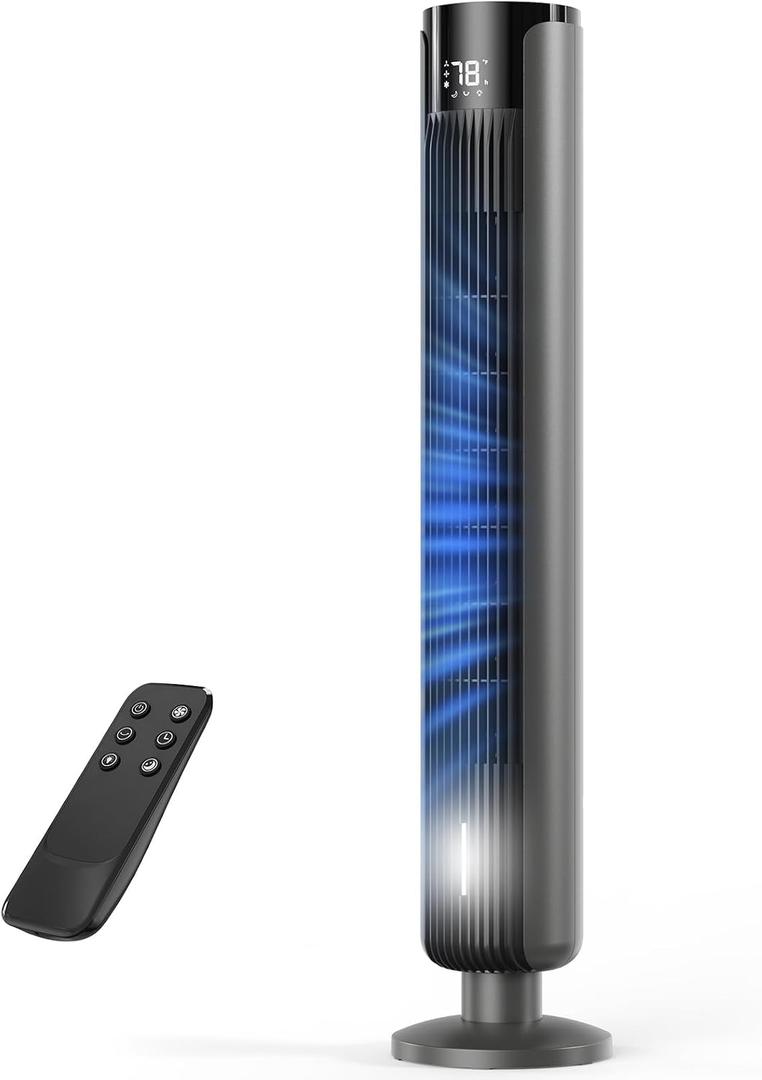 Silent 35dB Tower Fan with Remote and Touch Control, Temperature Display, LED Display, Night Light, 12-Hour Timer, 70 Oscillation, 3 Speed Settings for Home, Bedroom, Office, Indoor