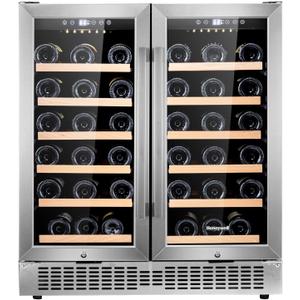 Honeywell 56 Bottle Dual Zone Compressor Wine Cooler Refrigerator, Large Freestanding Wine Cellar For Red, White, Champagne or Sparkling Wine, Digital Temperature Control, Stainless Steel