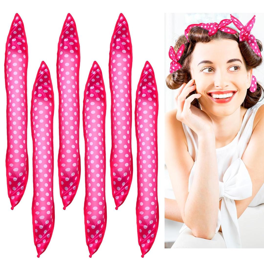 6 Pcs 17'' Soft Rollers for Long Hair Sleep, Large Heatless Curls Overnight, Soft Curler Sponge Roller to Sleep In, Flexible Heatless Curling Wand for Women Long Medium Hair Styling Tool(Pink)