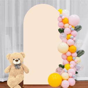 Albassa 7.2FT Arch Cover 2-Sided Spandex Fitted Arch Backdrop Cover Round Top Chiara Stand Covers for Baby Shower Birthday Party Wedding Decoration (Beige, 7.2FT)
