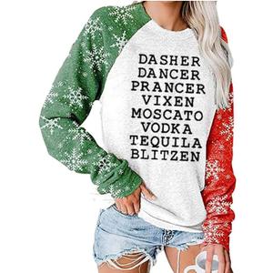Womens Reindeer Alcohol Christmas Sweatshirt Dasher Dancer Prancer Vixen Moscato Vodka Blitzen Xmas Pullover (Medium, Light Gray)