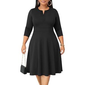 Runwind Plus Size Midi Dress for Women Cocktail Casual Church 3/4 Sleeve V Neck Work A-Line Dresses with Pockets XXL Runwind Plus Size Midi Dress for Women Cocktail Casual Church 3/4 Sleeve V Neck Work A-Line Dresses with Pockets XXL