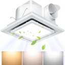 Bathroom Exhaust Fan with Light 12in Panel,3000K/4500K/6000K 12W Square LED,141CFM,1Sones,110V 45W Quiet Bathroom Ventilation Exhaust Fan for Shower/Restroom/Office/Home (12INCH CHANGE LIGHT)