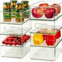 Hudgan Set Of 8 Fridge Organizer Bins, Stackable Plastic Organizer Bins for Fridge Pantry, 4 Large and 4 Small Refrigerator Organizers and Storage - Food Safe, BPA Free, Clear 