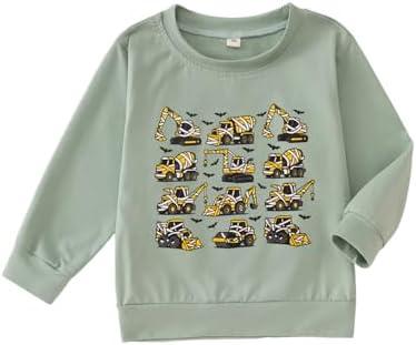 Blithestars Halloween Shirts for Toddler Baby Boys Construction Trucks Graphic Tshirt Kids Spooky Season Long Sleeve Tee Tops (Green, 2-3T)