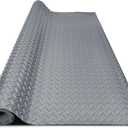 4x8FT Garage Floor Mat, 2.8mm Thickened Flooring Roll for Under Car, Golf Cart Parking Mat, Diamond Plate PVC Rubber Motorcycle Mat, Non-Slip Floor Protector for Garage Warehouse Trailer, Grey