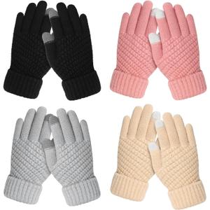 Clothclose 4 Pairs Kids Winter Gloves for Boys Girls, Warm Winter Glove for Kids, Knit Toddler Kid Gloves, Soft Kid Mittens (4 Pack, Black & Grey & Beige & Pink)