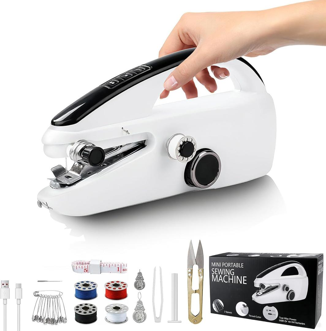 Handheld Sewing Machine, Mini Hand Held Sewing Machine for Beginners, Hand Sewing Machine for Clothes Fabrics Repair Home DIY, Portable Hand Stitching Machine