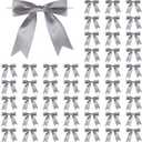 50 Pcs 5 Inches Twist Tie Satin Ribbon Bows Pretied Premade Craft Bows for Treat Bags Gift Wrapping Basket Wedding Baby Shower Brithday Christmas Party (Grey)