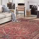 Keen Home Design 3x5 Rug - Machine Washable Entry Rug with Non-Slip Backing, Ideal for Enteryway, Kitchen, Bathroom, Laundry Room - Vintage, Easy Clean, Durable, Low Pile Rug - (3' x 5') (Red/Brown)